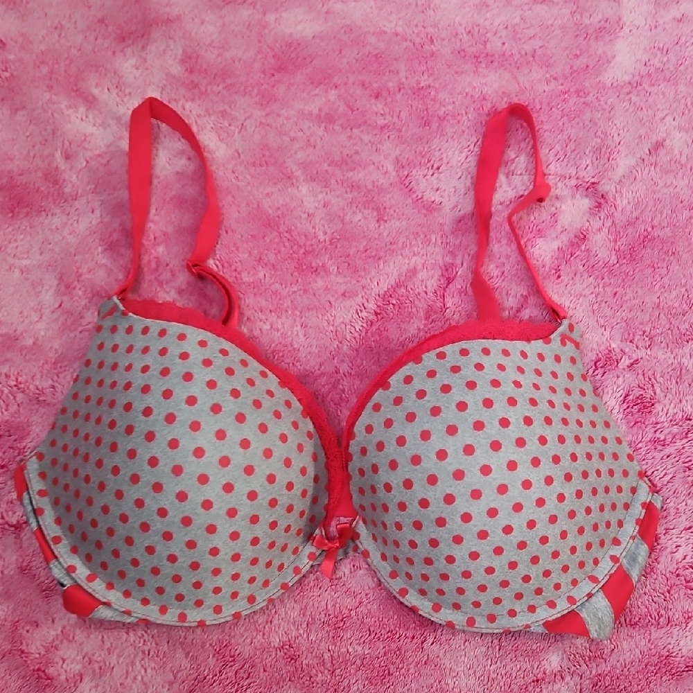 Victoria's Secret Polka Dot Women's Bra - Red and Gray